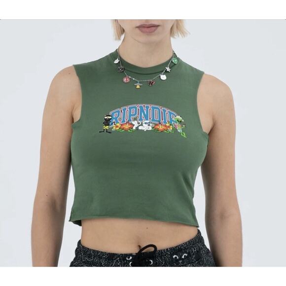 SUMMER FRIENDS CROPPED TANK (OLIVE) LARGE - Picture 2 of 3